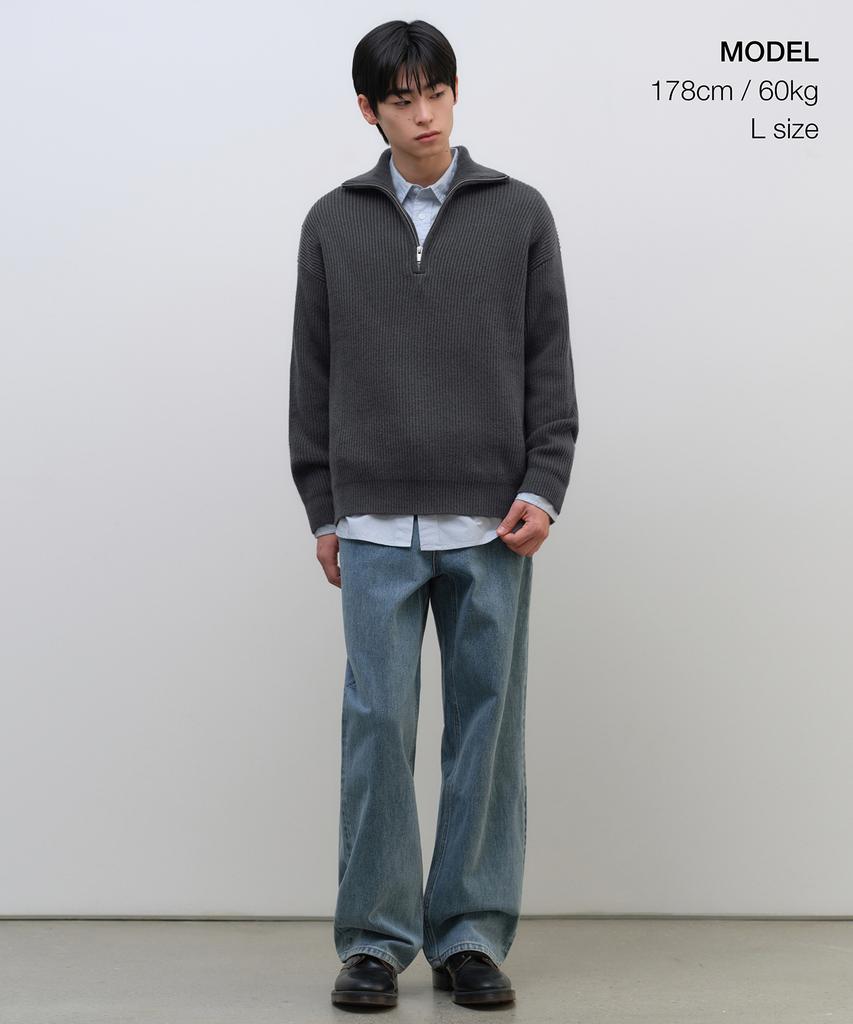 MUSINSA STANDARD Relaxed Ribbed Half Zip Knit [Gray]