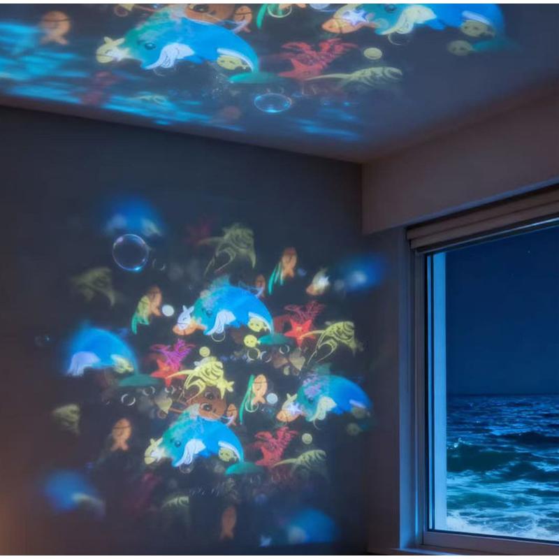 USB Rechargeable Ocean Projector Night Light 360° Rotating Dynamic LED Lamp with Adjustable Brightness for Bedroom Ceiling Decor