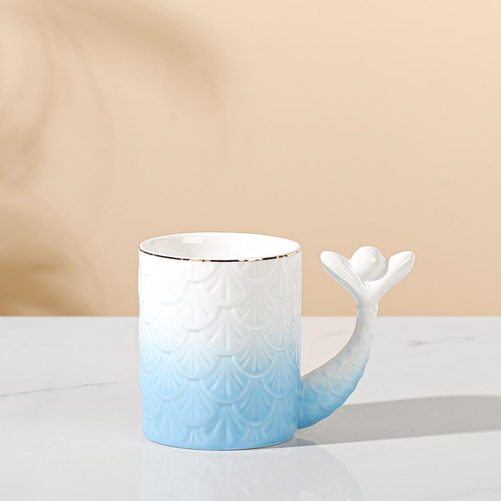 Creatieve Mok met Reliëf van Zeemeerminschubben Hoge Precisie Enkele Kop met Handvat Waterbeker Verloopbeker Kantoorbeker Souvenir Cadeau