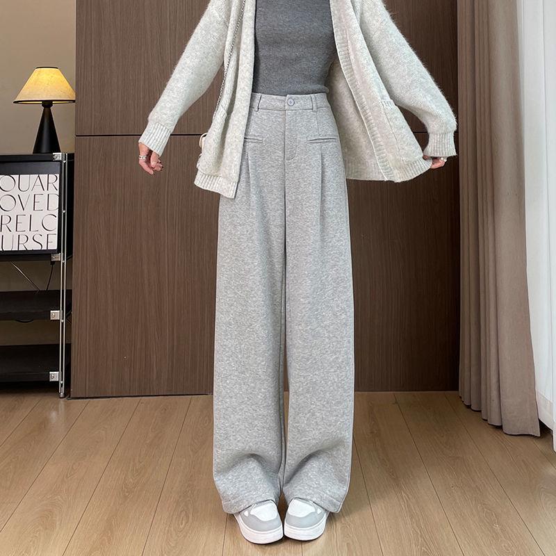 Petite High-Waisted Wide-Leg Sweatpants for Women, Versatile Slimming Straight-Leg, Perfect for Spring and Autumn.