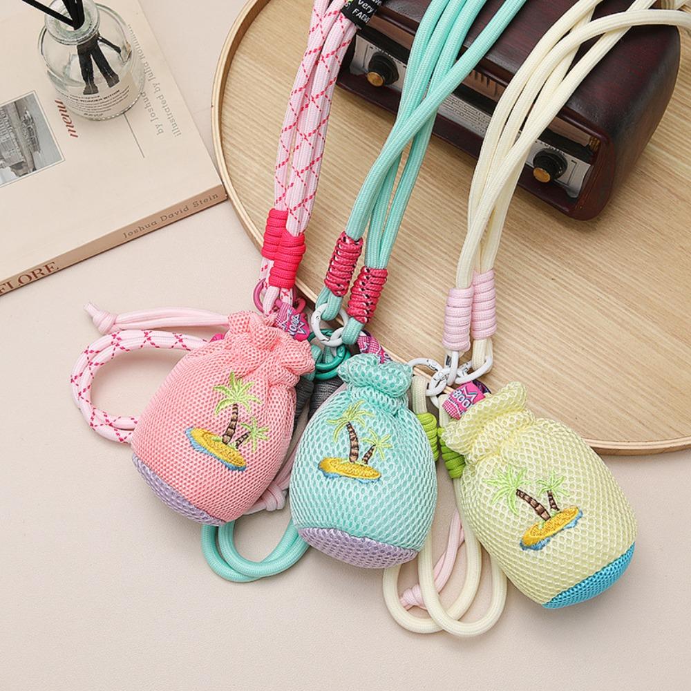 Neck Hanging Crossbody Headphone Bag Mesh Pouch Small Coin Purse Sweet Lanyard Lipstick Bag Summer