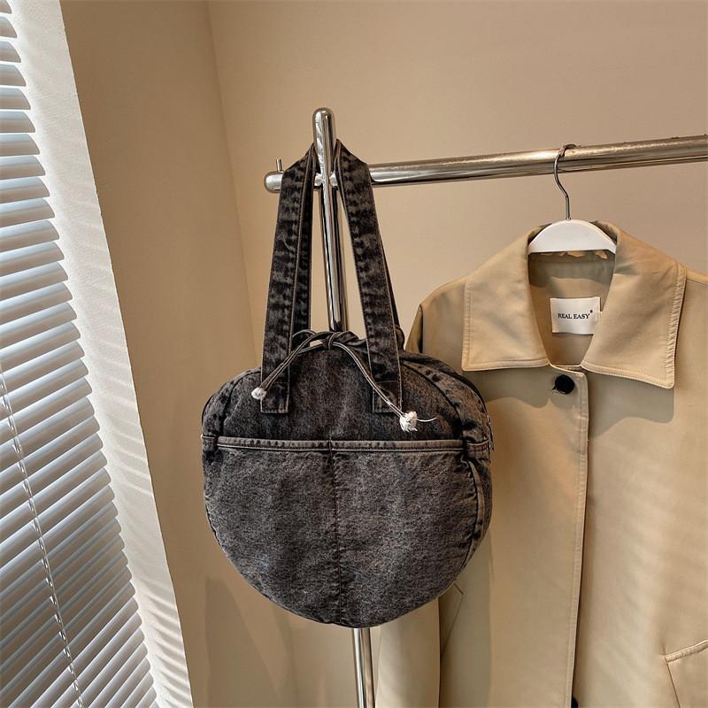 Runde Jeans-Tasche mit Schleife für Damen Streetwear Mode Große Kapazität Lässige Geldbörse