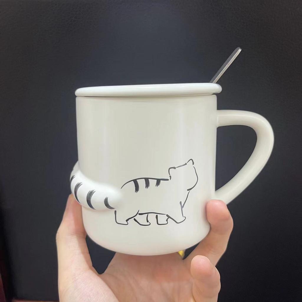 Creative and Simple Embossed Lazy Cat Ceramic Cup Office Home Girls' Drinking Water with Covered Spoon Milk Coffee Mug
