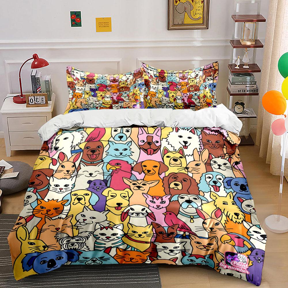 Cute Colorful Animal Pattern Bedding Duvet Cover Set (1*Duvet Cover 2*Pillowcases, without duvet insert)