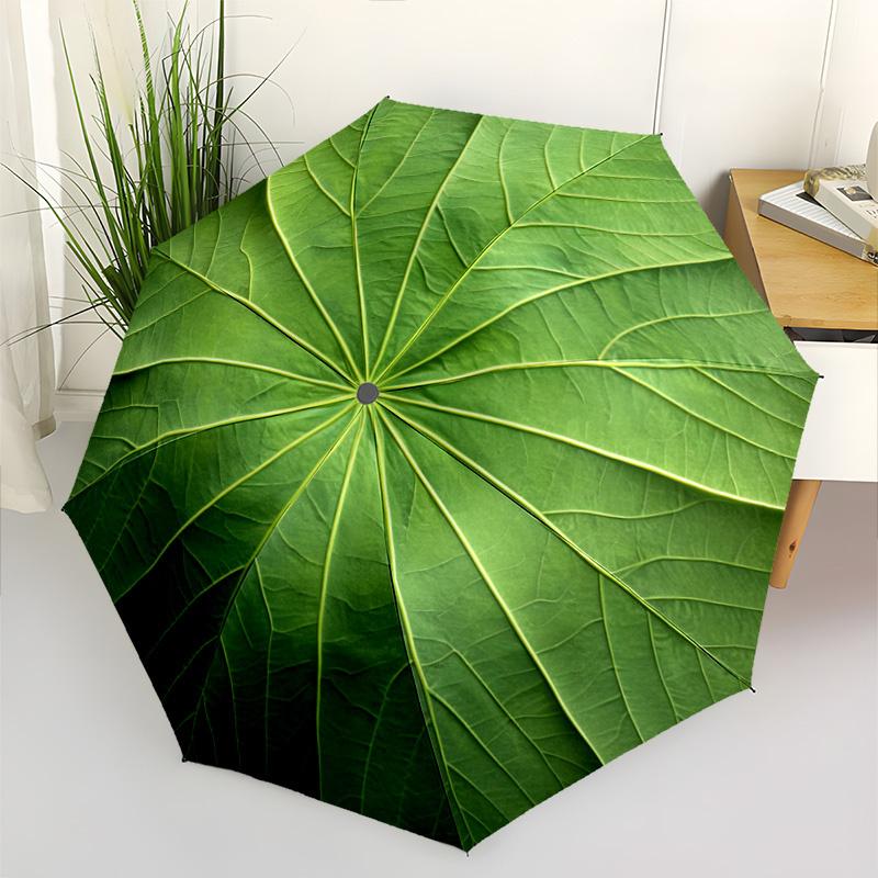 

1pc Green Automatic Opening and Closing Umbrella - Textured Pattern, Sturdy Iron Frame, Portable Folding Design, Suitable for Iron&8K