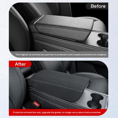 Für Tesla Model 3 / Y 2019-2025 Wildleder Armlehnenbox Polsterabdeckung Auto Mittelkonsole Armlehnen Schutzmatte Auto Innenzubehör