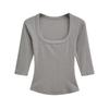 Spicy Girl U-neck Mid-Sleeve Slim-Fit Stretchy Top - Pure Desire Style (2026)