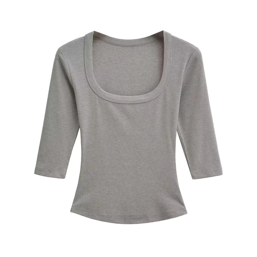 Spicy Girl U-neck Mid-Sleeve Slim-Fit Stretchy Top - Pure Desire Style (2026)