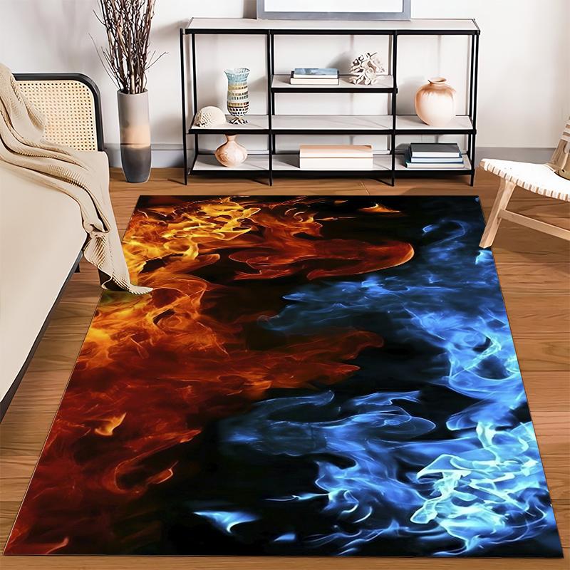Red and Blue Flame Pattern Carpet, Modern Fire Design Home Decor Rug Suitable for Use As an Anti-slip for Living Room Bedroom Sofas