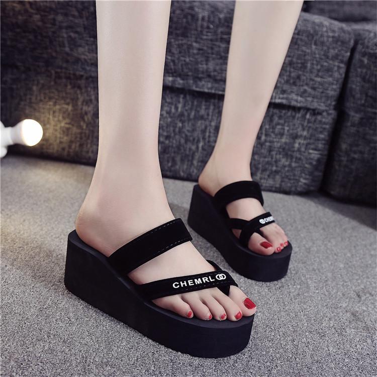 2026 Summer Women s Sandals Outdoor Fashion Large Slope Heel Non Slip Casual Thick Bottom 35 чёрный