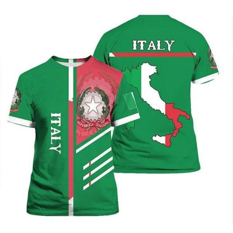 3D Printed Italy Flag T Shirt Men Italian Football Pattern T-Shirts Summer Street Sports Round Neck Tops Short Sleeve Tees