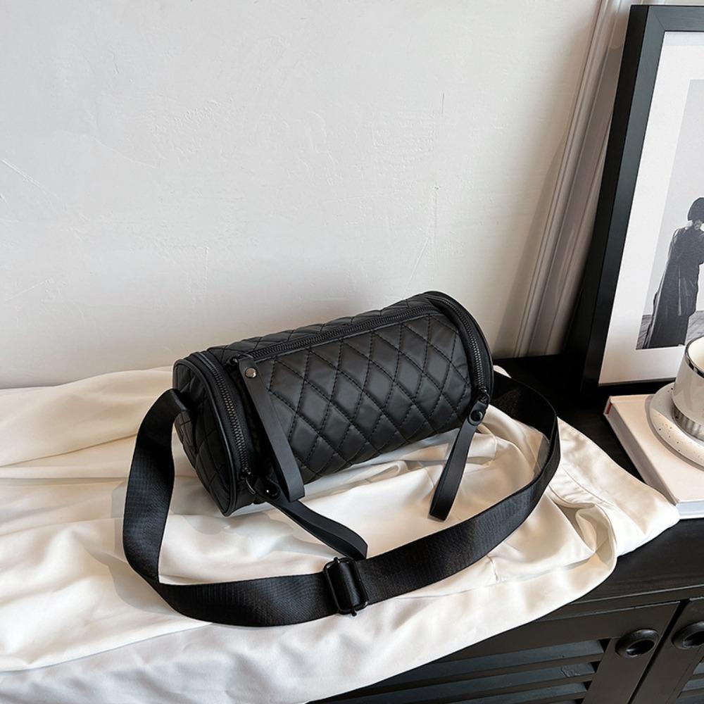 

Korean Style Rhombus Crossbody Bag Plaid Cylinder Bag Casual Nylon Shoulder Bag Office Worker S