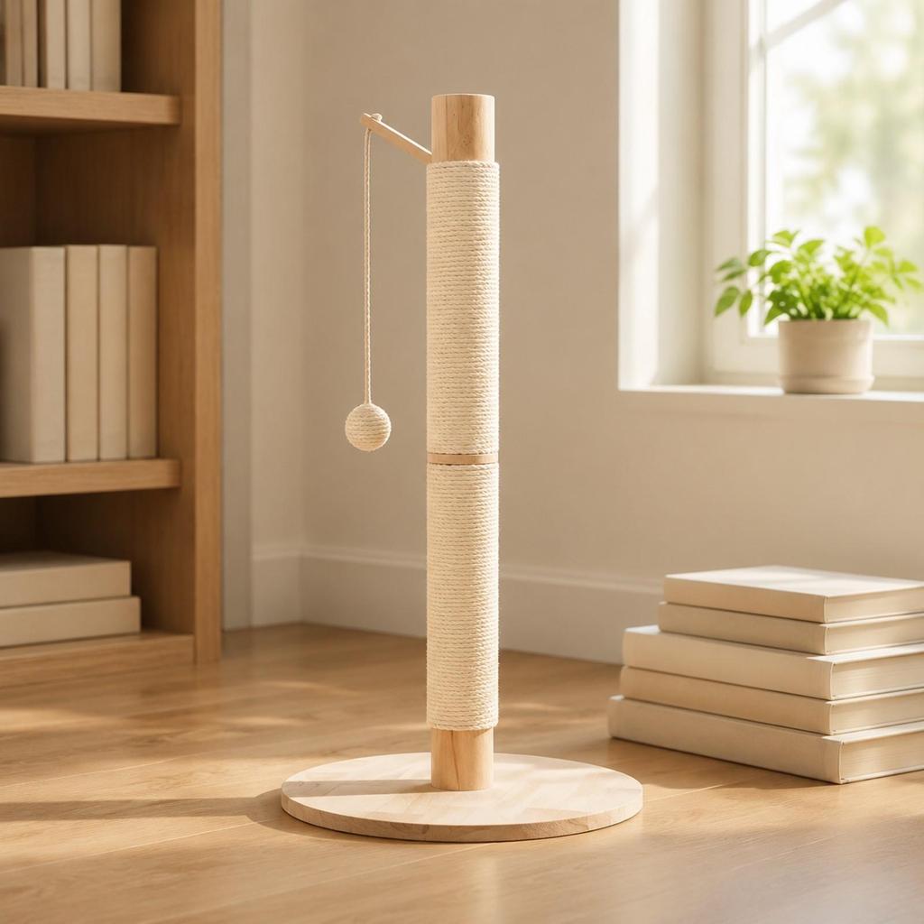 Vertical Cat Scratching Post Sisal Wrapped Wooden Base Interactive Ball for Indoor Felines