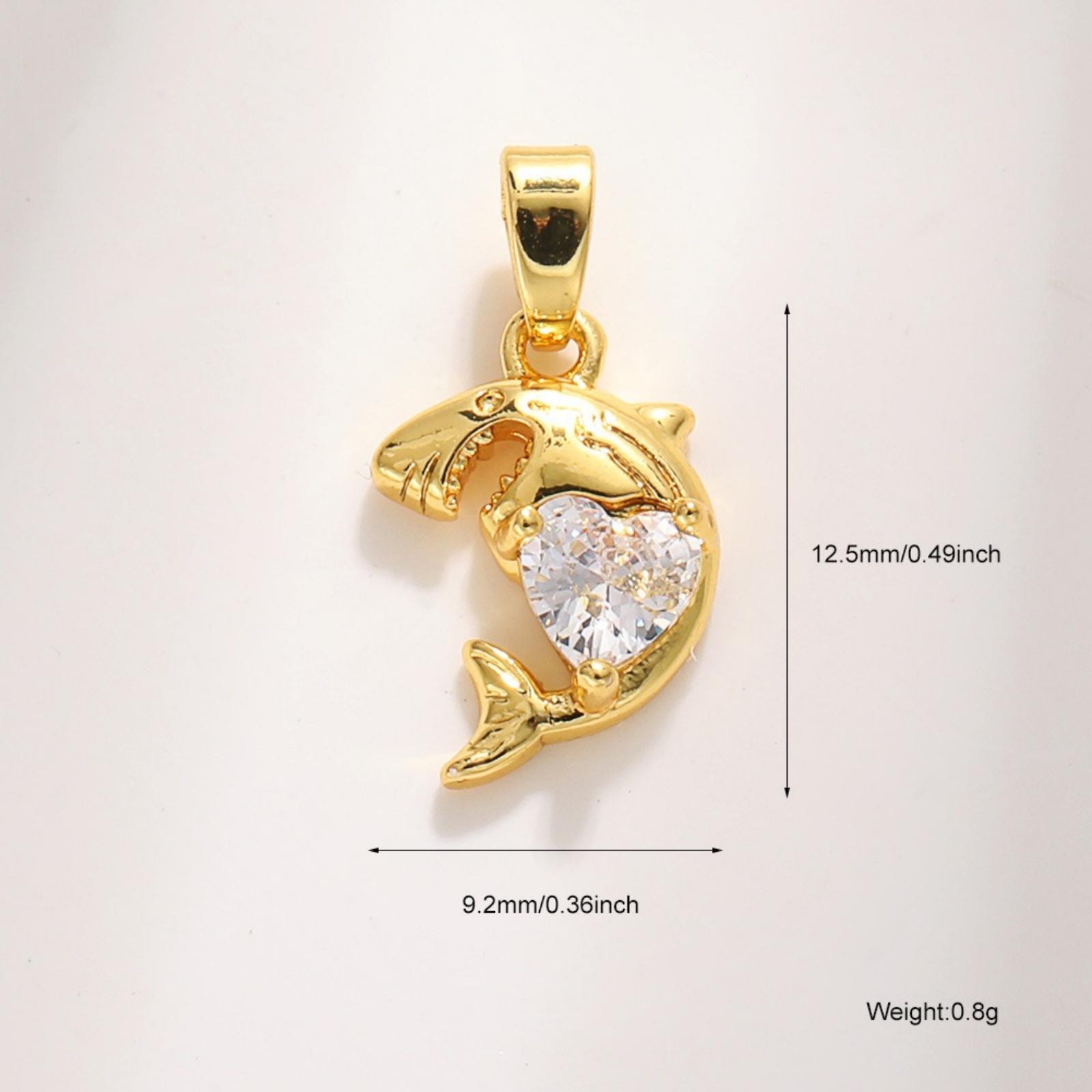 2 Pcs Ocean Jewelry Charm Pendant Whale Shark Fish 18K Gold Plated Clear Cubic Zirconia Brass For DIY Necklace Bracelet Making