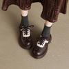 Krazing Pot Sheepskin Round Toe Med Heels Slip on Spring Autumn Shoes Big Size 41 Lace Up Mixed Color Oxford Women Pumps