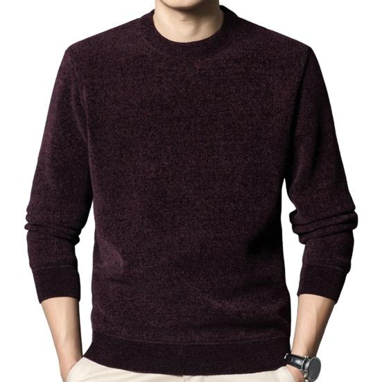 Men Fall Winter Sweater Thick Plush Lined Round Neck Knitted Solid Color Elastic Pullover Loose Keep Warm Work Business School Sweater