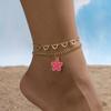 Gold & Rosa Blume Doppel-Schicht Strand-Fußkettchen für Damen