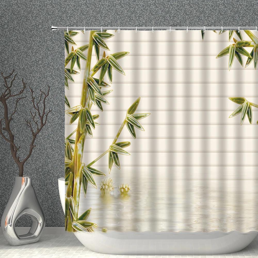 Shower Curtain Bathtub Decoration 3D Printing Landscape Bamboo Reported Safety Home Background Curtains Waterproof Multi-Size