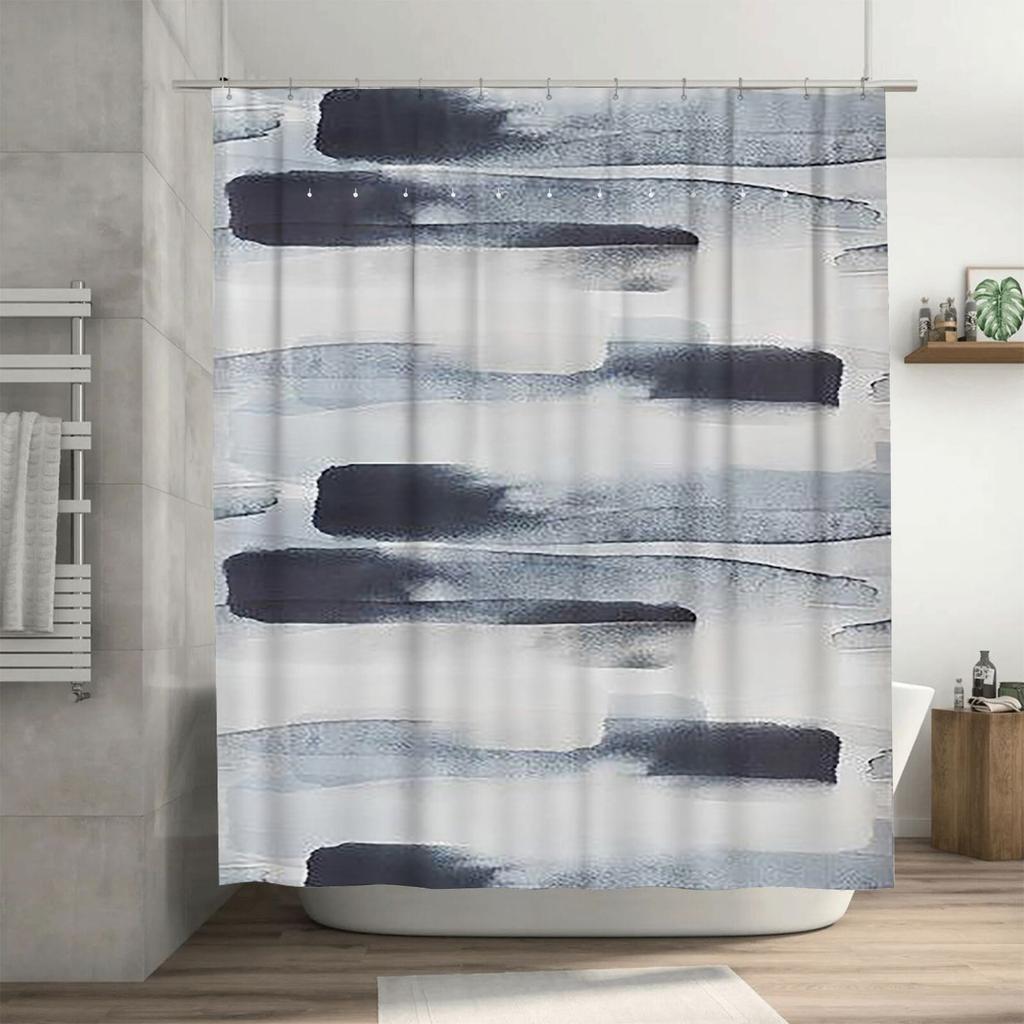Modern Abstrakt Svartvit Penseldrag Vattentät Duschdraperi Värmetålig Maskintvättbar Icke-transparent 180x180cm