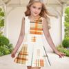 Girls Round Neck Sleeveless Geometric Printed A Line Flared Dress Blue Orange Beige