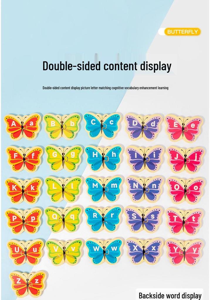 3D Butterfly Letter Matching Puzzle: Wooden Uppercase & Lowercase Recognition Toy for Children's Early Education