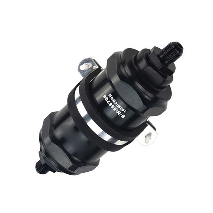 Car Aluminum Inline Fuel Filter E85 Ethanol with 100 Micron Inlet -6 AN / Outlet