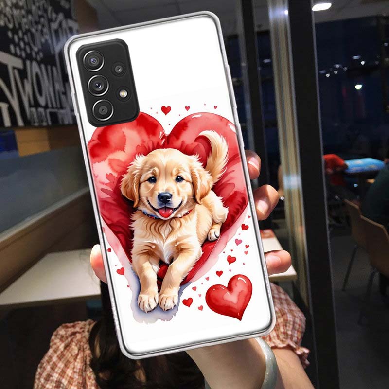 Lovely Puppy Heart Dogs Phone Case for Samsung A54 A57 A37 A17 A14 A15 A12 A24 A34 A55 A35 A25 A52S A07 A05S A04S A22 A32 A72 Ga