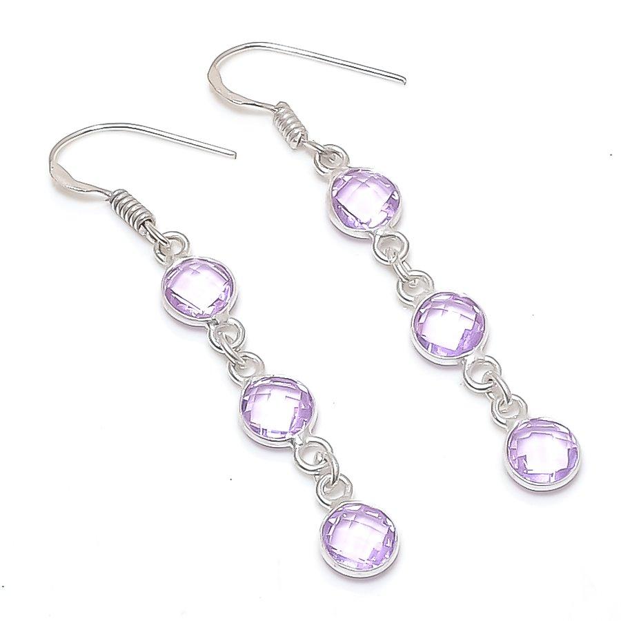 Natural Pink Kunzite Gemstone 925 Sterling Silver Jewelry Earring 2.17" i8l88