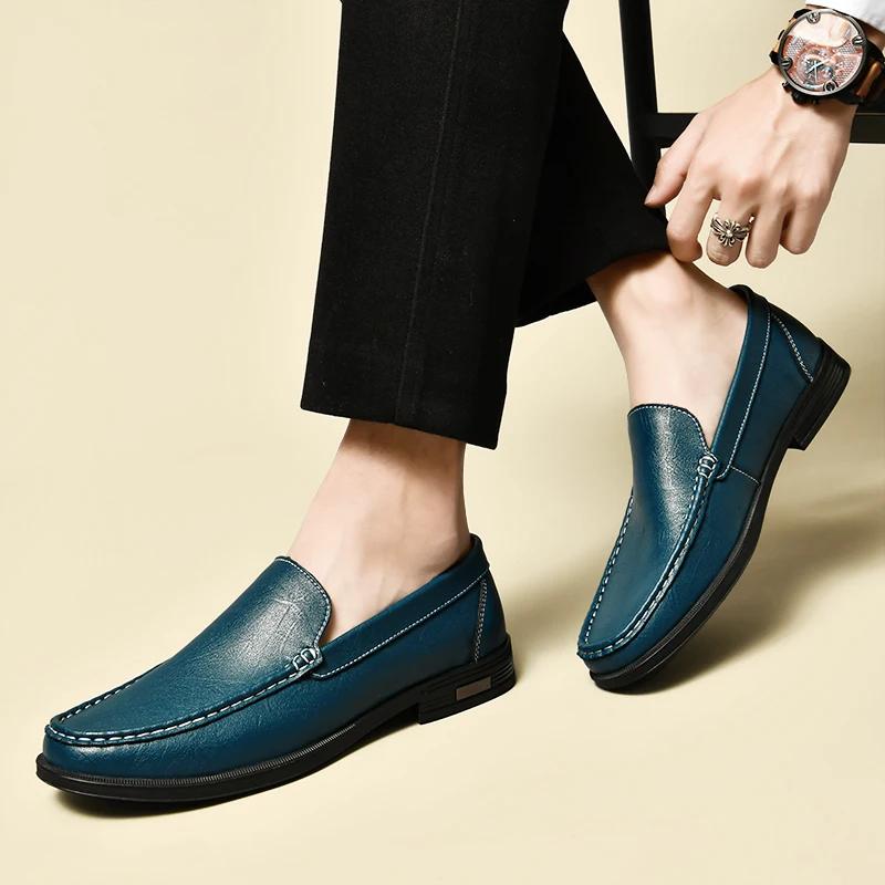Fashion Italian New Casual Bean Shoes Men Casual Luxury Brand Genuine Leather Loafers Men Breathable Boat Shoes Slip on Driving Shoes