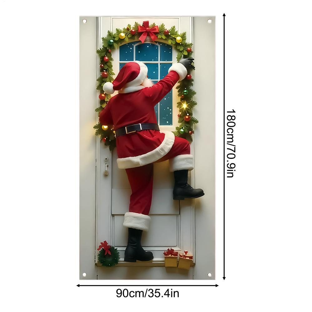 

Christmas Banner Decorative Polyester 2D Santa Claus Festive Door Cover for Kitchens Nursery Classroom Living Room Den червоний