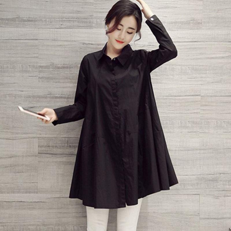 Women's Long White Shirt Spring/Autumn New Korean Large Loose Long Sleeve Shirt
