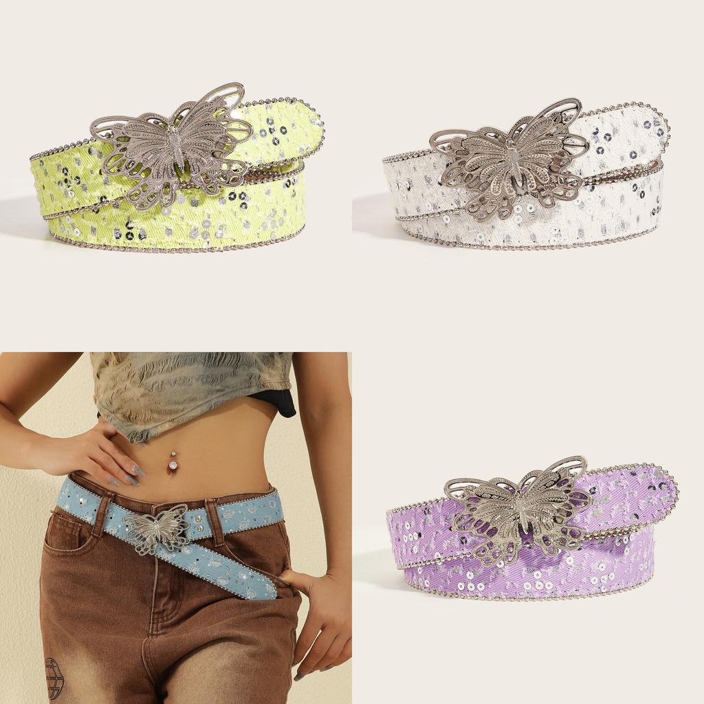 Ladies Canvas Waist Belt With Butterfly Closure And Alloy Buckle For Summer Fashion