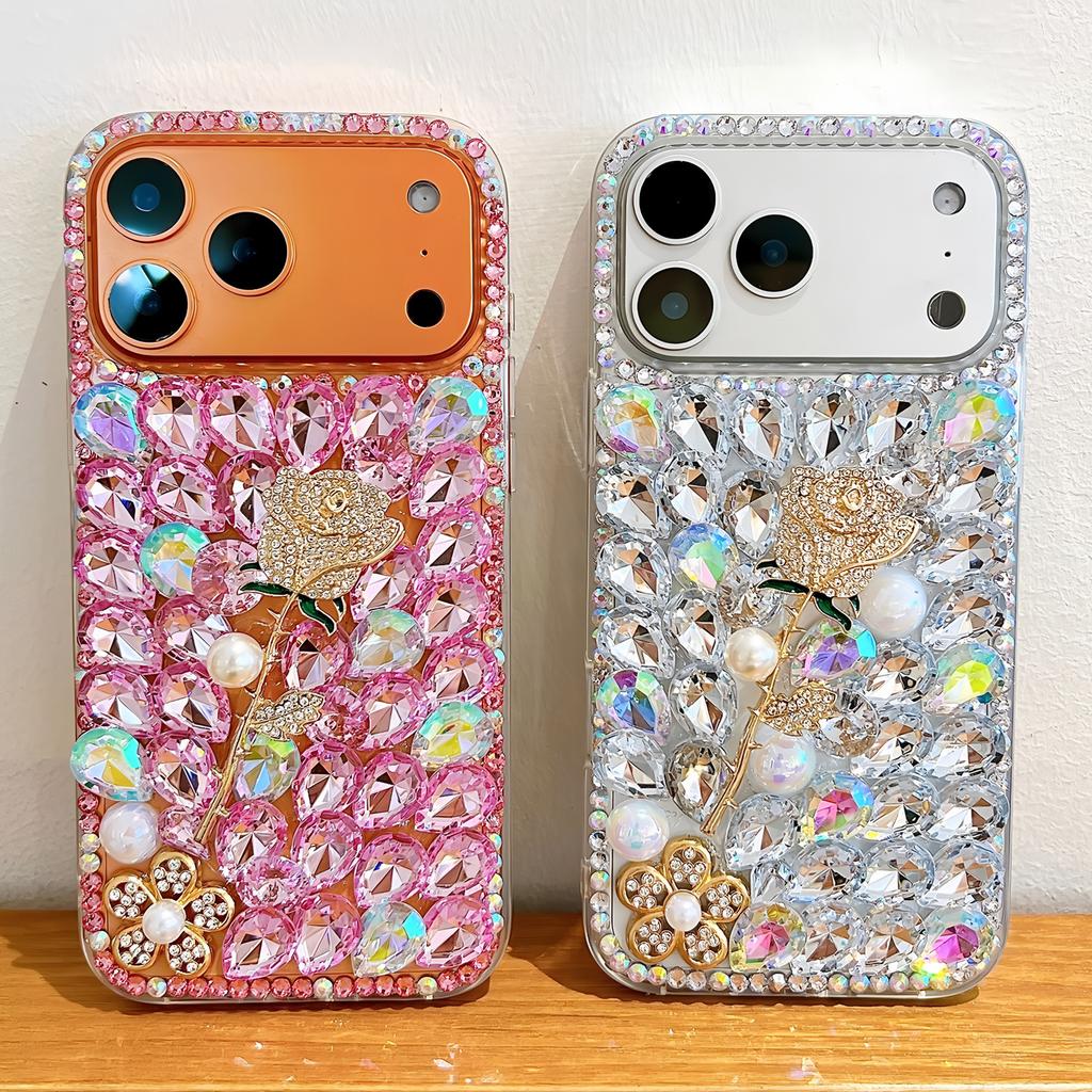 Glitzer Strass Handyhülle Für XiaoMi 15 Ultra 14 Pro 14T 14A Plus 13 Lite 13T 12 12T 12S 12X 5G Rosa Kristall Diamant Rosenblüten Design