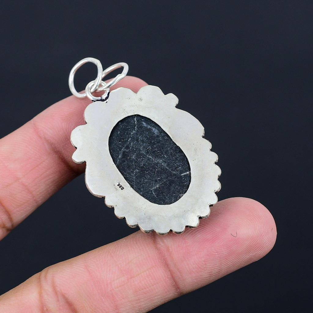 925 Sterling Silver Oval Natural Black Tourmaline Rough Bezel Sister New Pendant