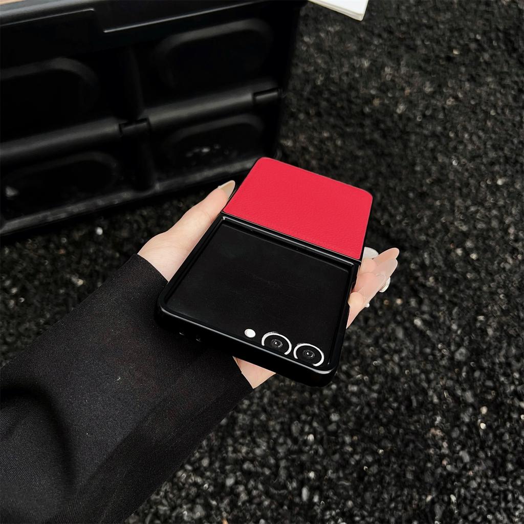 For Samsung Galaxy Z Flip7 5G Case Litchi Texture PU Leather+PC Foldable Phone Cover