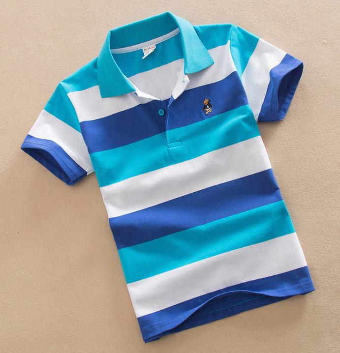 Dziecięce koszulki polo z krótkim rękawem Letnia odzież dziecięca T-shirt dla średnich i dużych dzieci Bawełniana koszulka polo w paski