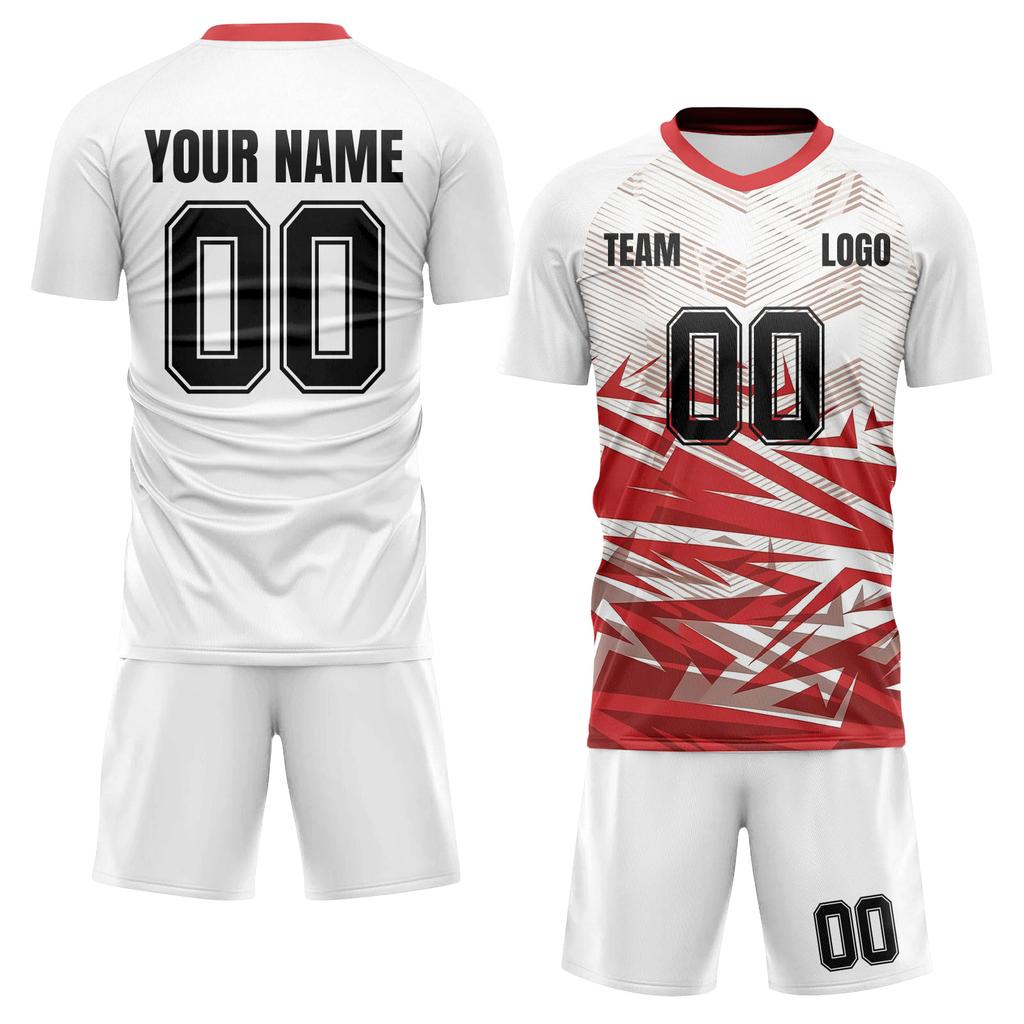 Men’s DIY Short Sleeve Jersey Two Piece Set Athletic Uniform with Geometric Print for Sports Training and Team Activities