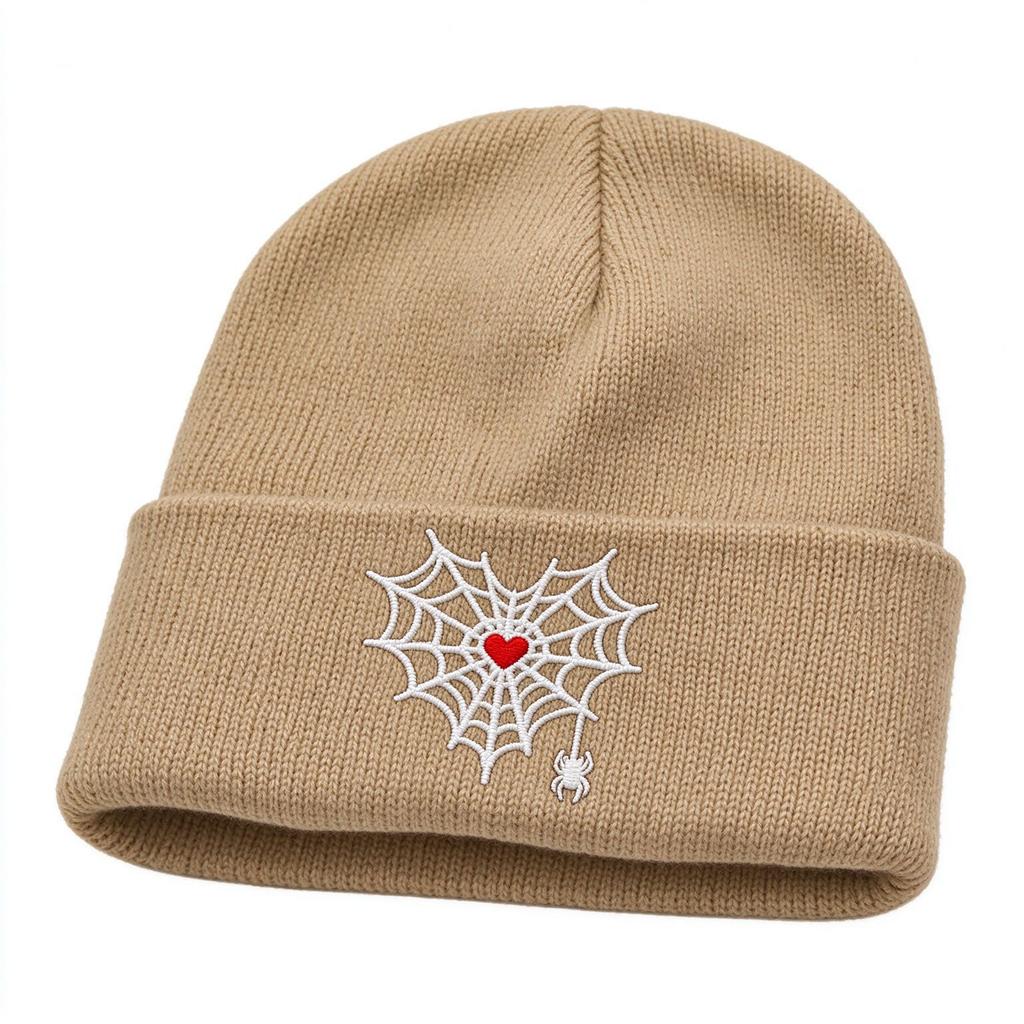 Unisex Cuffed with and Heart Embroidery Winter Knit Hat for Fall and Winter