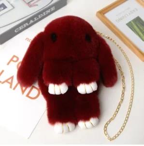 Cute Fluffy Rabbit Fur Pompoms Chain Bag Women Cartoon Rabbit Sling Bag Fluffy Bunny Shoulder Plush Backpack Girls Birthday Gift