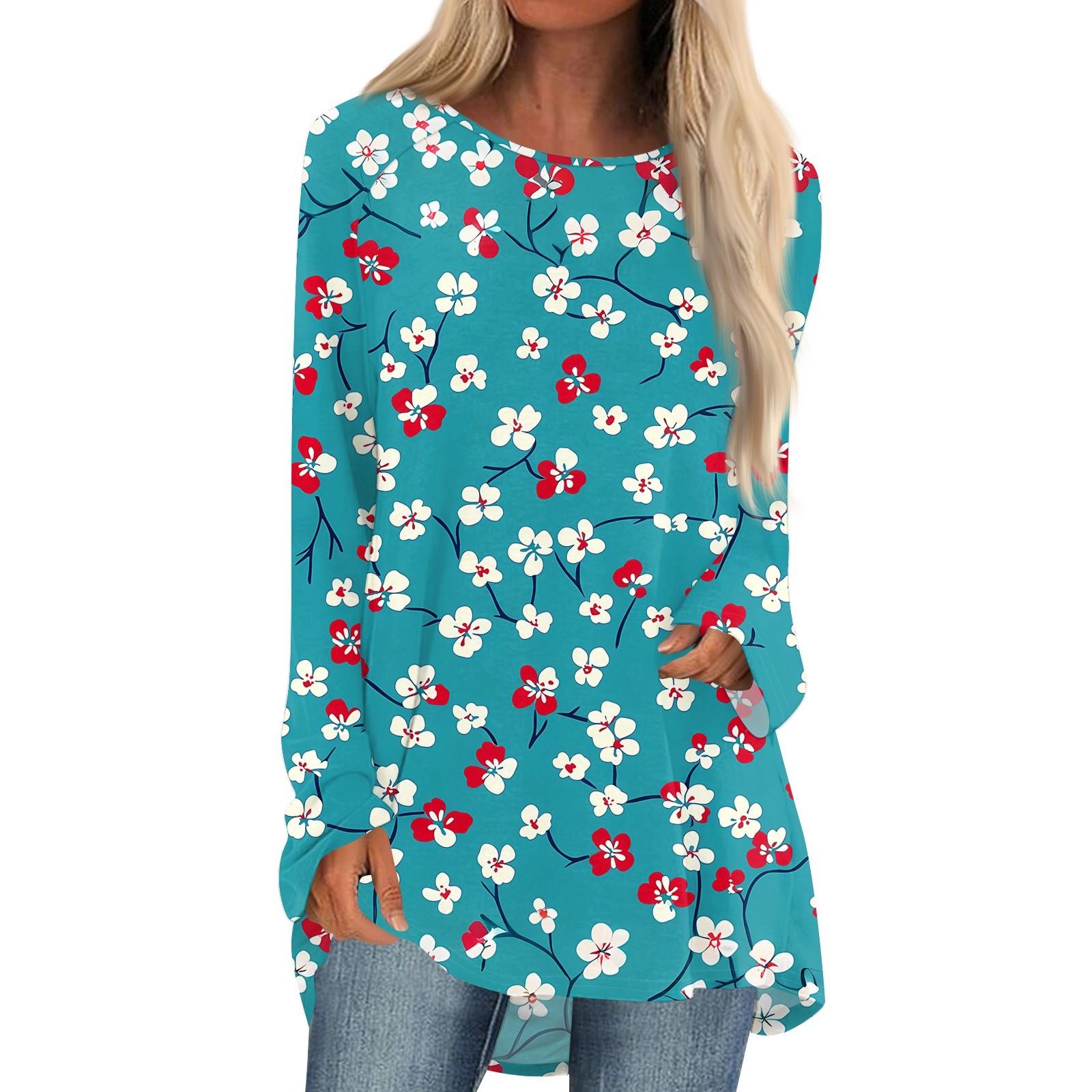 

Women s Fashion Casual Long Sleeve Print Round Neck Pullover Top Blouse XL
