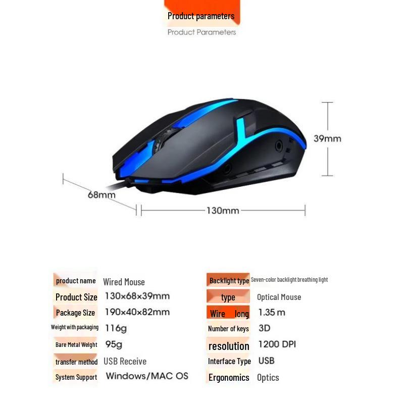 Яскрава кольорова дротова USB-миша для ігор та офісу