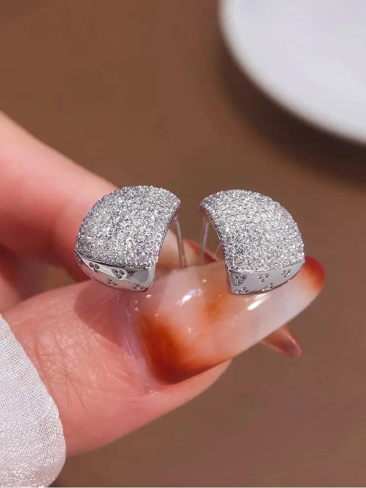 925 Sterling Silver Brilliant Luxury Full White Zircon Water Drop Studs Earring For Women Party High Quality Fine Jewelry Gifts