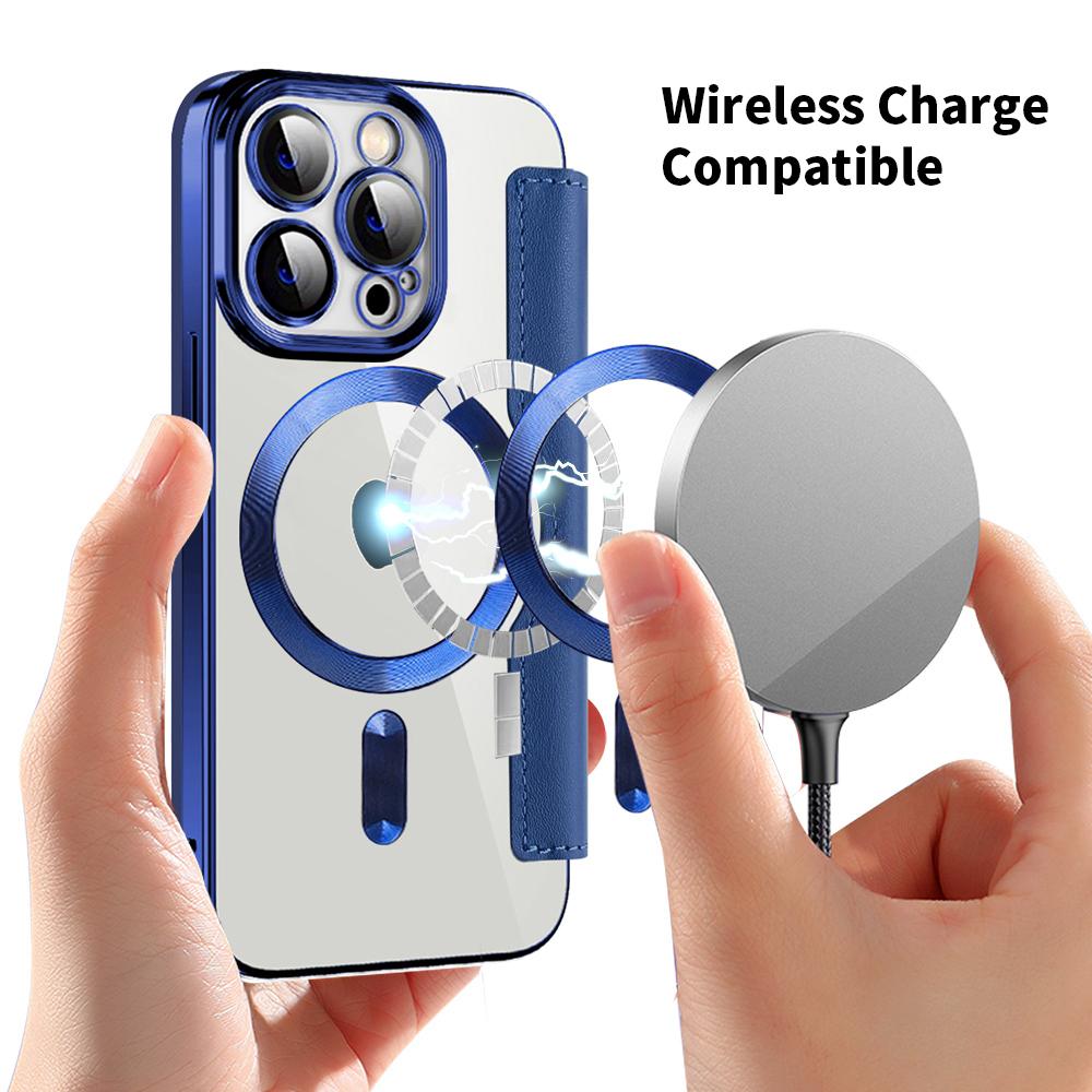 KEYSION Custodia Portafoglio a Libro in Pelle Placcata per iPhone 11 12 13 Pro Max Slot per Carte Ricarica Wireless Magnetica Cover Posteriore del Telefono