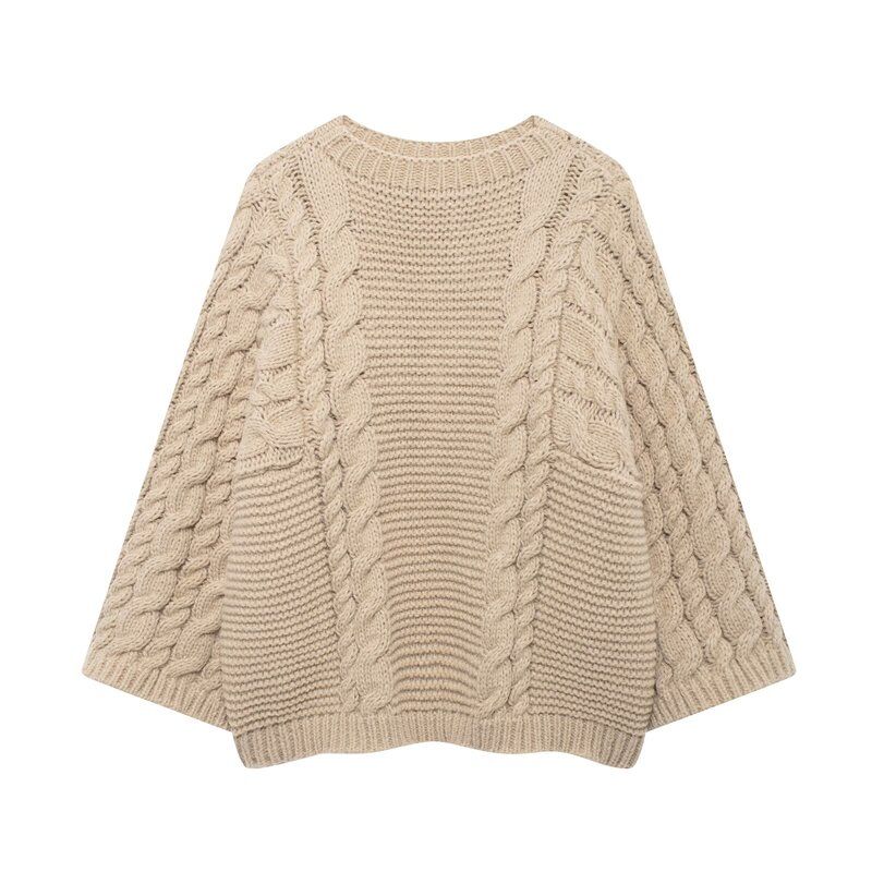 Fashion Wind 2024 New Fall Women's Clothing Stylish Loose All-Matching Slimming Cable-Knit Pullover Large Sleeves Sweater