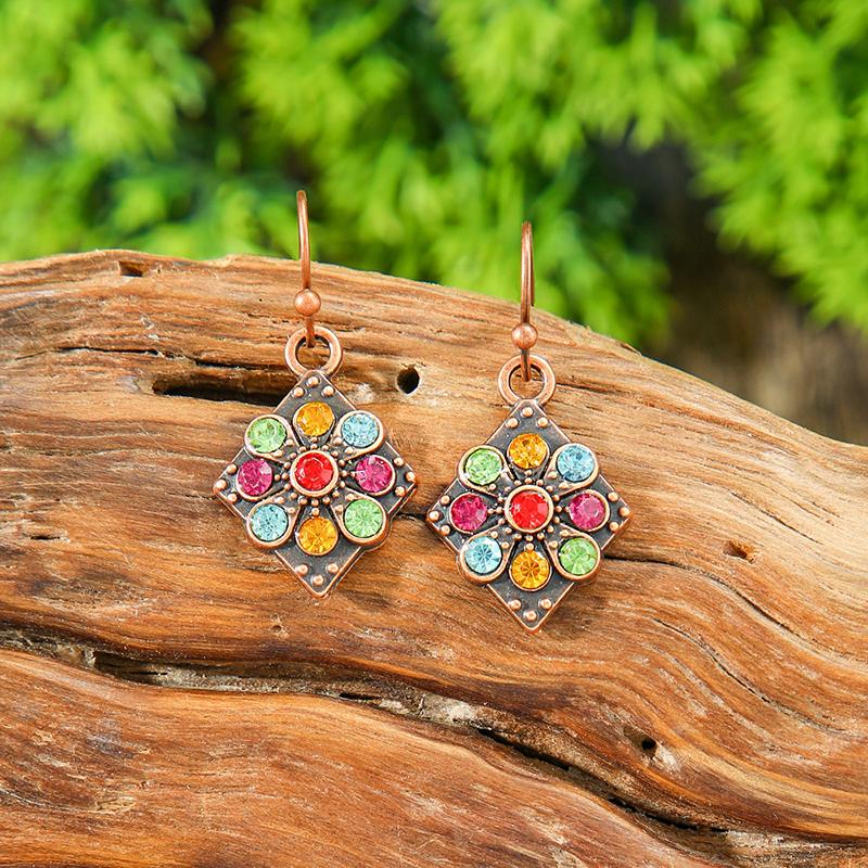 

New Boho Ethnic Fashion Colorful Drop Oil Round Earrings For Women Sum Flower Enameled Distinctive Sweet Vacation Zircon Gift