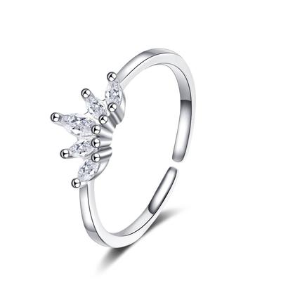 925 Sterling Silver Adjustable Size Zircon Crown Finger Ring Classic Jewelry For Women Girls Wedding Christmas Jz565