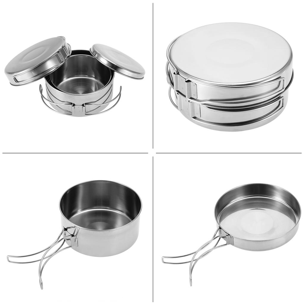 4Pcs Portable Stainless Steel Cookware Set Camping Picnic Outdoor Pan Pot Plate Tableware