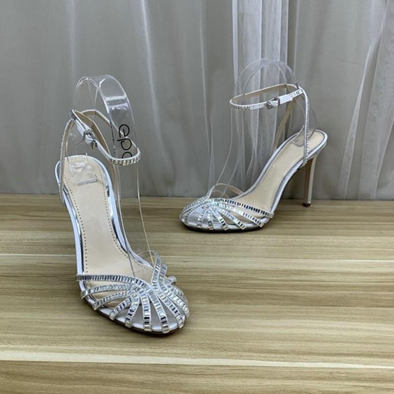 French Design Hollow Heels Women'S 2025 Summer Rhinestone Bag And One-Line Buckle Stiletto Sandals