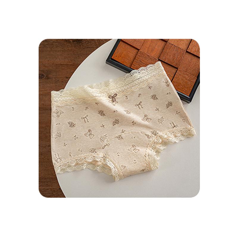 Ladies Spring and Autumn Lace Cotton 10A Antibacterial Cotton Long Crotch Waist Flat Angle Briefs