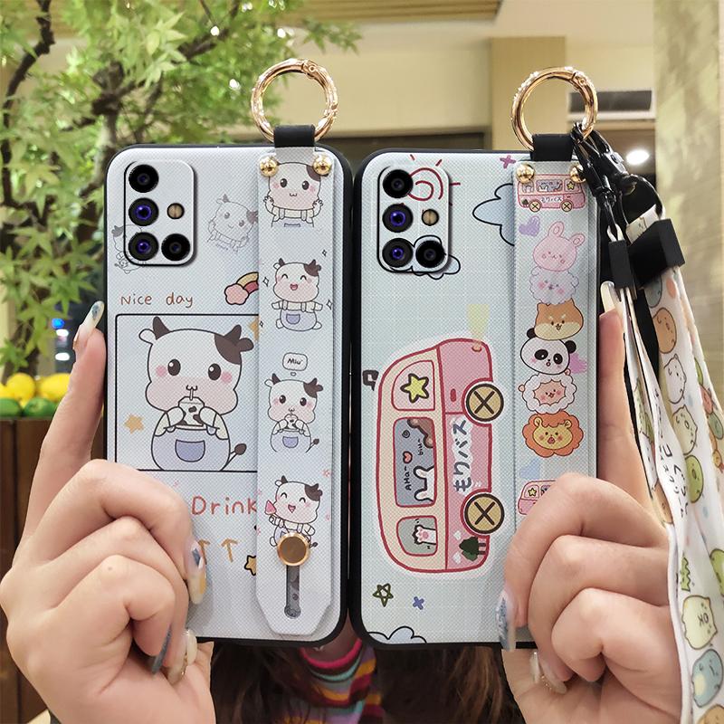 Silicone Wrist Strap Phone Case For Samsung Galaxy M31S/SM-M317F/M315F Back Cover Lanyard Durable Soft Case Protective